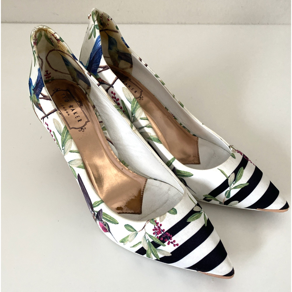 Ted Baker White Floral Hummingbird Pointed-Toe Heels - Picture 2 of 10